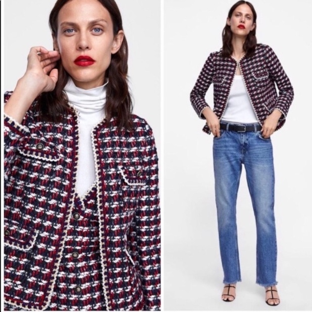 Zara red tweed blazer 🏷